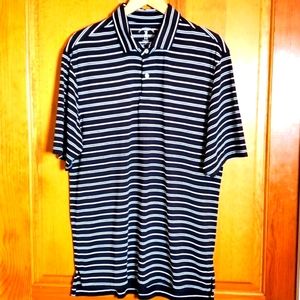 FAIRWAY & GREENE L BLACK & PINK STRIPPED SHORT SLEEVE GOLF POLO